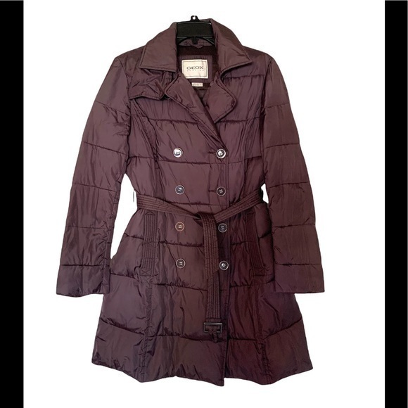 GEOX Respira Puffer Trench Coat Jacket Quilted Belted Breathable Purple Size 6 - Picture 1 of 16